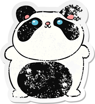 distressed sticker of a cartoon panda png