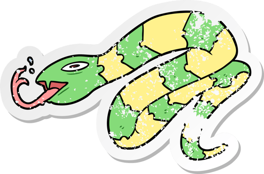 distressed sticker of a cartoon hissing snake png
