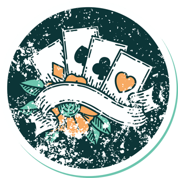 iconic distressed sticker tattoo style image of cards and banner png