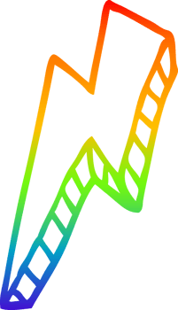 rainbow gradient line drawing of a cartoon thunder bolt png