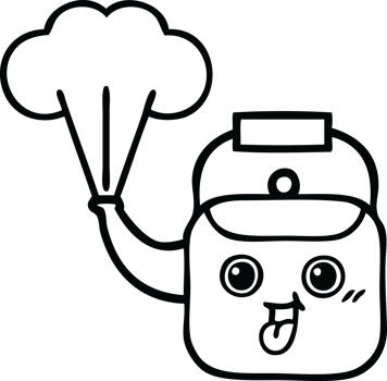 line drawing cartoon of a steaming kettle png