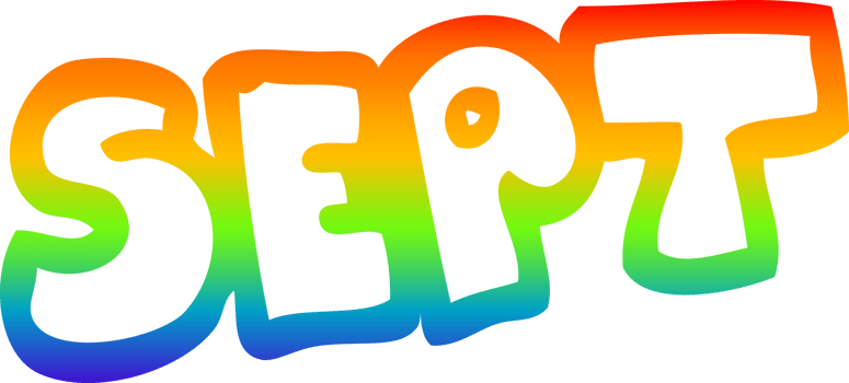 rainbow gradient line drawing of a cartoon month of september png