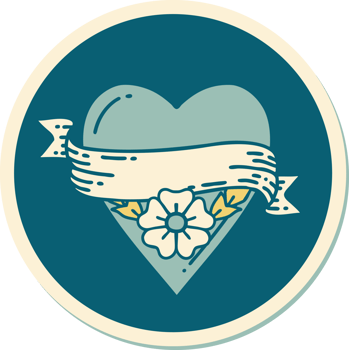 sticker of tattoo in traditional style of a heart flower and banner png