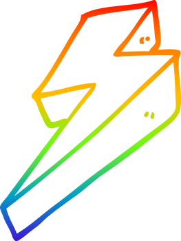 rainbow gradient line drawing of a cartoon thunder bolts png
