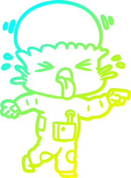 cold gradient line drawing of a weird cartoon alien pointing png
