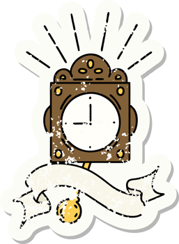 worn old sticker of a tattoo style ticking clock png