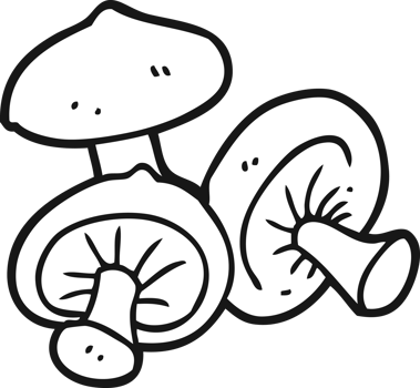 hand drawn black and white cartoon mushrooms png