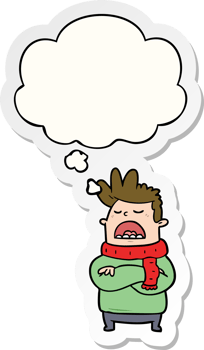 cartoon obnoxious man with thought bubble as a printed sticker png
