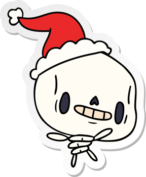 hand drawn christmas sticker cartoon of kawaii skeleton png