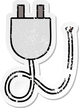 distressed sticker of a cute cartoon electrical plug png