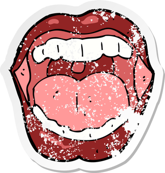 retro distressed sticker of a cartoon mouth drawing png