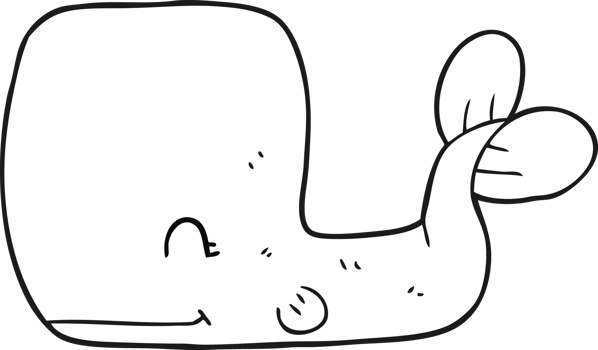 hand drawn black and white cartoon happy whale png