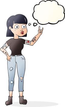 hand drawn thought bubble cartoon rock girl png