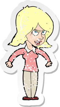retro distressed sticker of a cartoon mean woman drawing png
