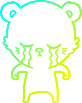 cold gradient line drawing of a crying cartoon bear png