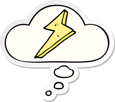 cartoon lightning with thought bubble as a printed sticker png