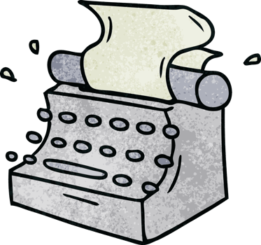 hand drawn textured cartoon doodle of old school typewriter png