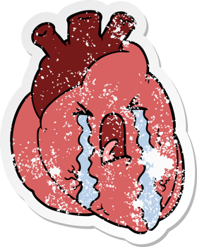 distressed sticker of a cartoon heart crying png