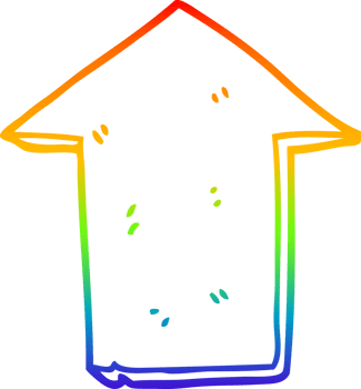 rainbow gradient line drawing of a cartoon pointing arrow png