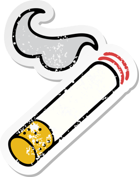 distressed sticker of a cute cartoon smoking cigarette png