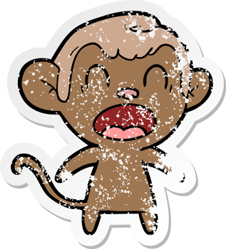 distressed sticker of a shouting cartoon monkey png
