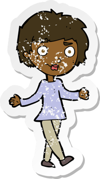 retro distressed sticker of a cartoon confused woman png