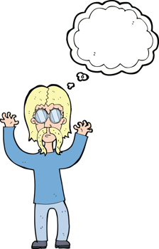 cartoon hippie man waving arms with thought bubble png