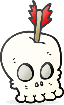 drawn cartoon skull with arrow png