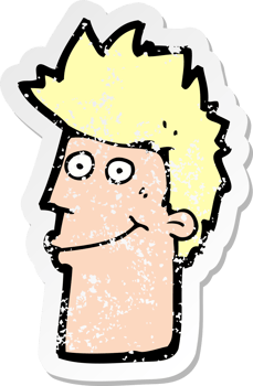 retro distressed sticker of a cartoon happy man png