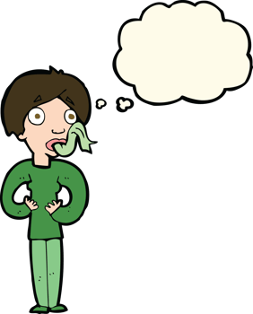 cartoon woman sticking out tongue with thought bubble png