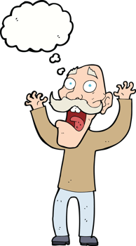 cartoon old man getting a fright with thought bubble png