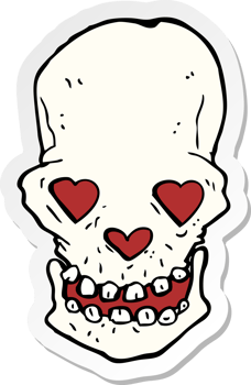 sticker of a cartoon skull with love heart eyes png