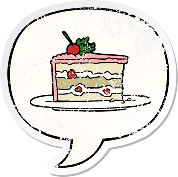 cartoon tasty dessertcake with speech bubble distressed distressed old sticker png