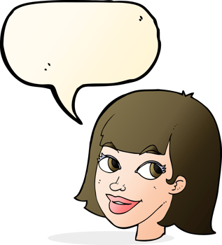 cartoon happy female face with speech bubble png