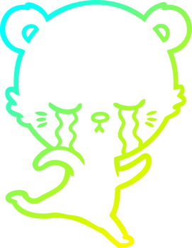 cold gradient line drawing of a crying cartoon bear png