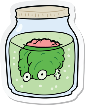 sticker of a cartoon spooky brain in jar png
