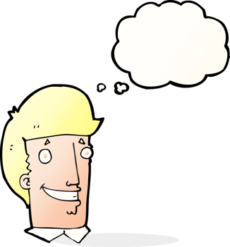 cartoon happy man with thought bubble png
