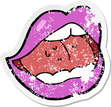 retro distressed sticker of a cartoon pink mouth png