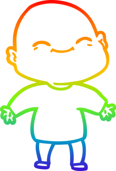 rainbow gradient line drawing of a happy cartoon bald man png
