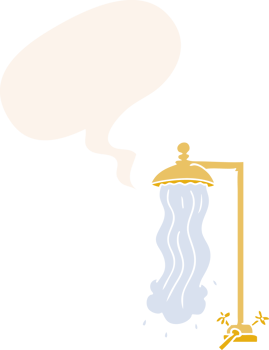 cartoon shower with speech bubble in retro style png
