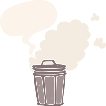 cartoon stinky garbage can with speech bubble in retro style png