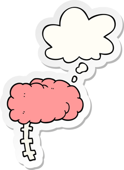 cartoon brain with thought bubble as a printed sticker png