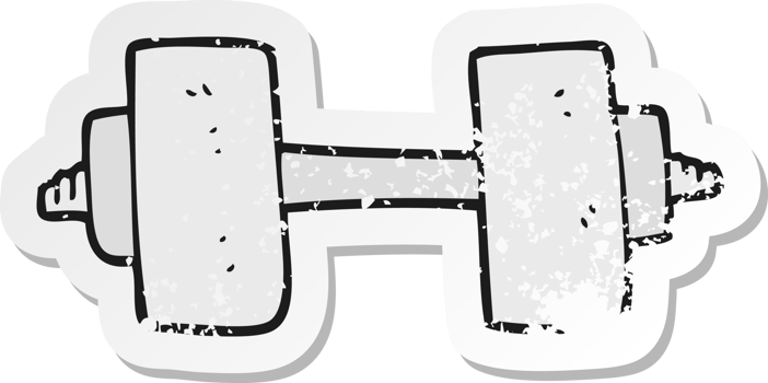 retro distressed sticker of a cartoon dumbbell png