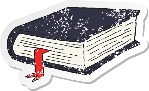retro distressed sticker of a cartoon thick book png