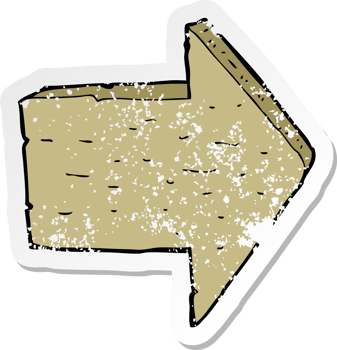 retro distressed sticker of a cartoon wooden arrow sign drawing png