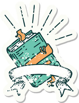 worn old sticker of a tattoo style old bound notebook png