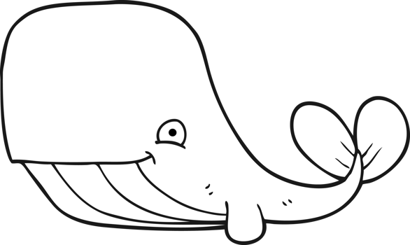 hand drawn black and white cartoon happy whale png