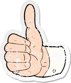 retro distressed sticker of a cartoon thumbs up symbol drawing png