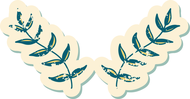 iconic distressed sticker tattoo style image of leaves png
