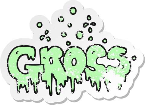 retro distressed sticker of a cartoon word gross png